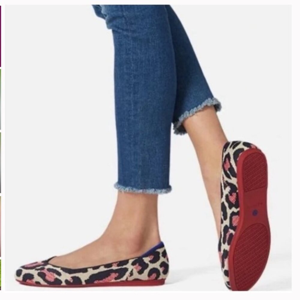 Rothy's Leopard Print Ballet Flats with Red Soles